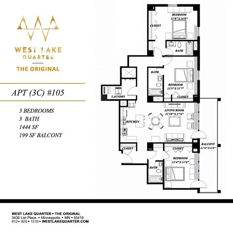 3C Floor Plan at The Original at West Lake Quarter, Minneapolis